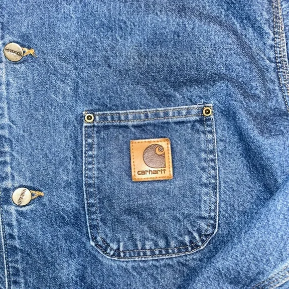 XL 90s Carhartt Denim Blanket Lined Chore Coat - Picture 5 of 9